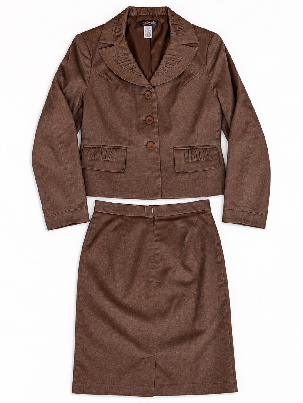 Chadwicks Women’s Brown Two-Piece Jacket Blazer and Skirt Suit Set Petite 4P